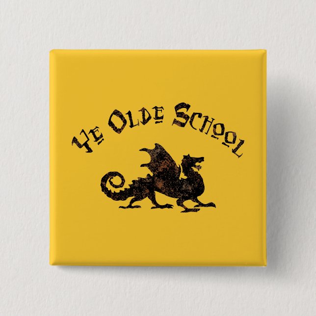 Old School - Medieval Dragon King Arthur Knights Button (Front)