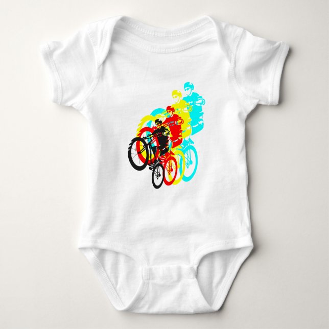 Old school MTB / Trials bike wheelie Baby Bodysuit (Front)