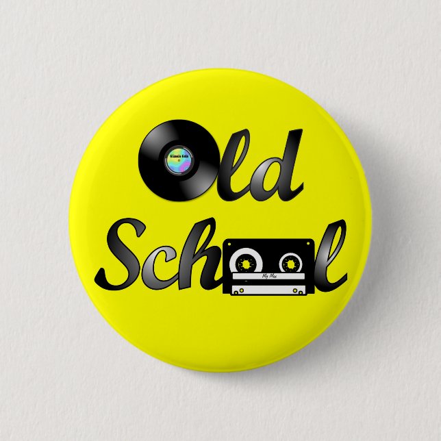 Old School Music Media Round (Yellow) Button (Front)