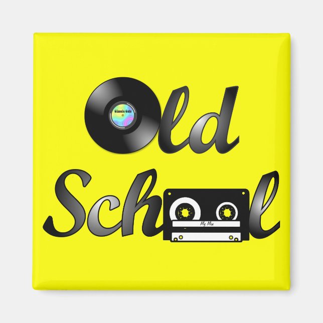Old School Music Media Square (Yellow) Magnet (Front)