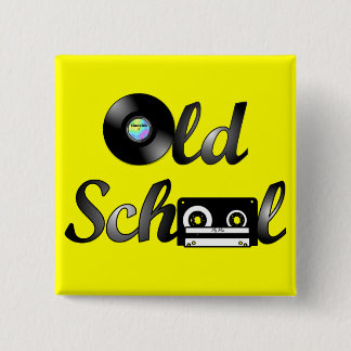 Old School Music Media Square (Yellow) Pinback Button