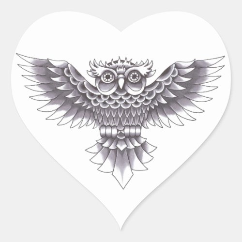 Old School Owl Tattoo Design Heart Sticker
