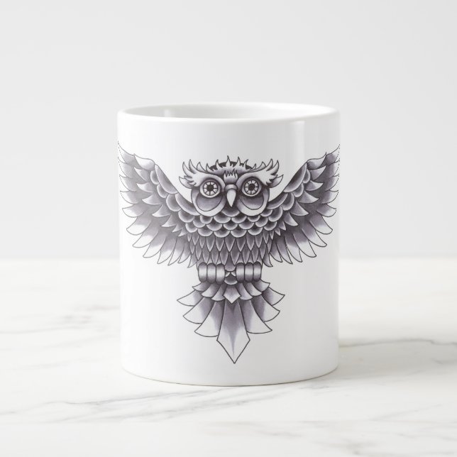 Old School Owl Tattoo Design Large Coffee Mug (Front)