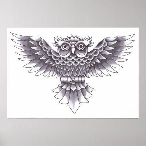 Old School Owl Tattoo Design Poster