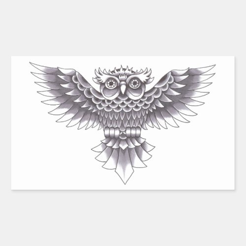 Old School Owl Tattoo Design Rectangular Sticker