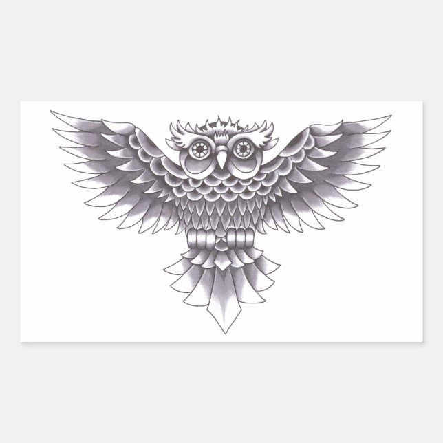 Old School Owl Tattoo Design Rectangular Sticker (Front)