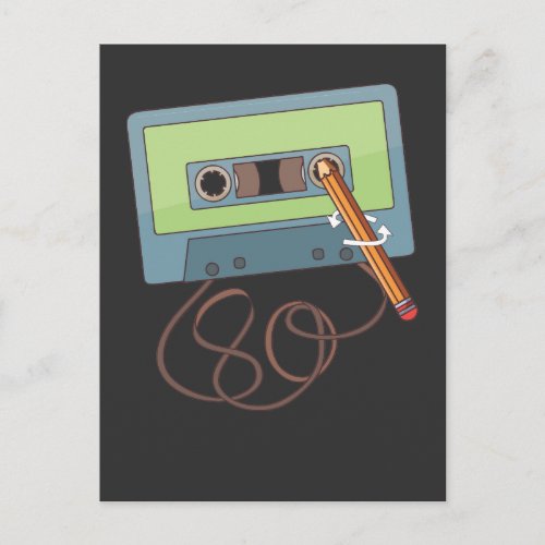 Old school Pencil winding up a Cassette Tape Postcard