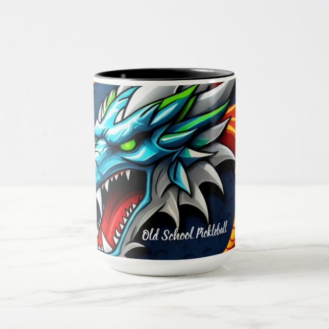 Old School Pickleball Dragon blue mug (Center)