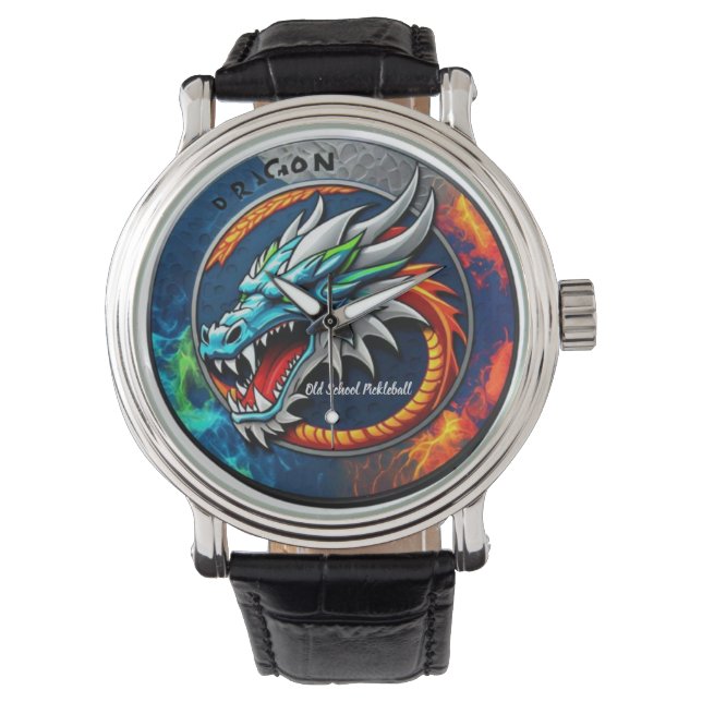 Old School Pickleball Dragon blue watch (Front)