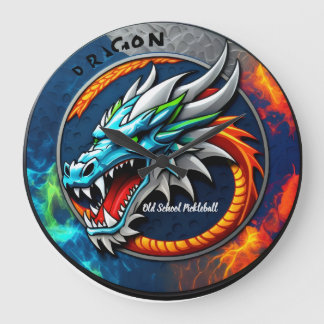 Old School Pickleball Dragon blue watch Large Clock