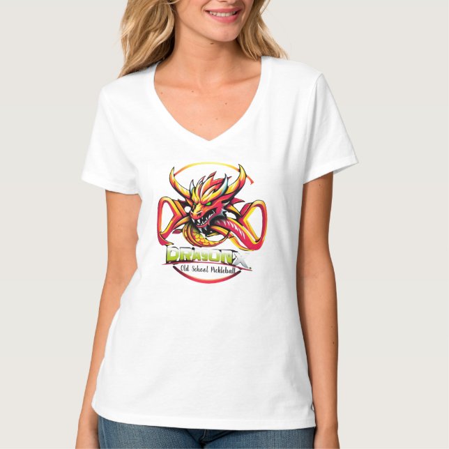Old School Pickleball red Dragon X women T-Shirt (Front)