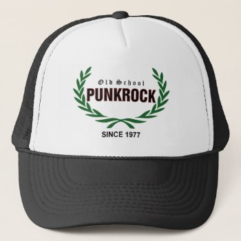 Old School Punkrock (green Laurel Wreath) Trucker Hat by andersARTshop at Zazzle