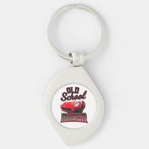 Old School Racer Logo Button Keychain