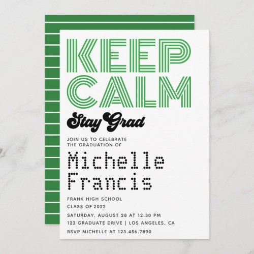 Old School Retro Green and White Graduation Party Invitation