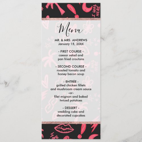 Old School Retro Neon Pink Black Doodles Menu