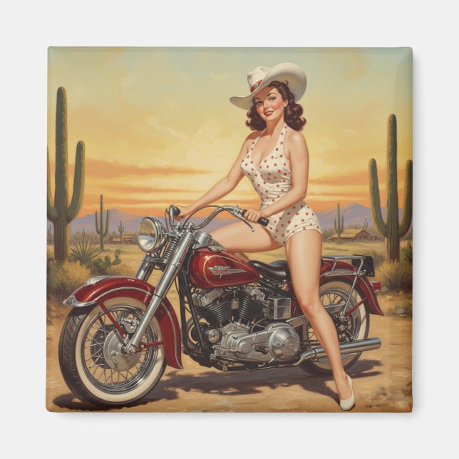 Old school  Retro Pin-up girl on motorcycle Magnet (Front)