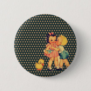 old school retro polka dots kitsch Vintage Kids Pinback Button