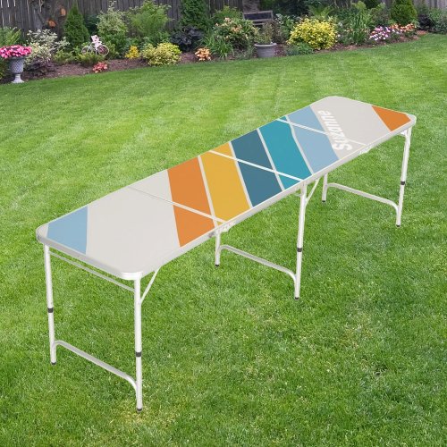 Old_School Retro Rainbow Stripe Beer Pong Table