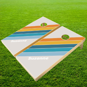 Old-School Retro Rainbow Stripe Cornhole Set