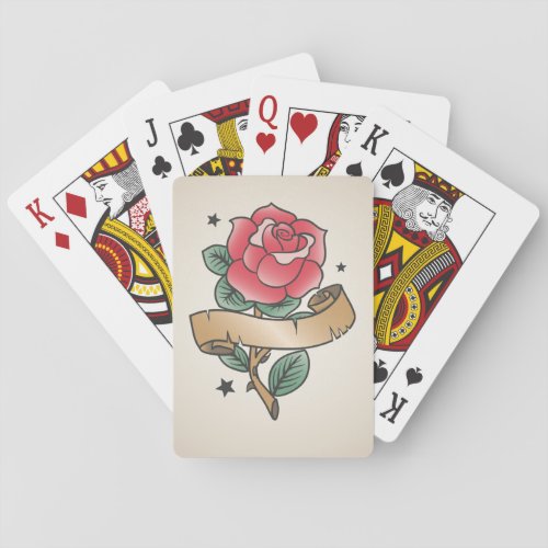 Old school rose rockabilly tattoo design playing cards