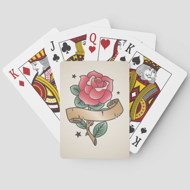 Old school rose rockabilly tattoo design poker cards (Back)