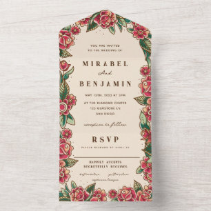 Old School Rose Tattoo Art All In One Invitation