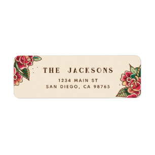 Old School Rose Tattoo Art Label