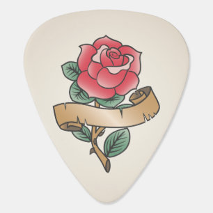 Old school rose tattoo design guitar pick