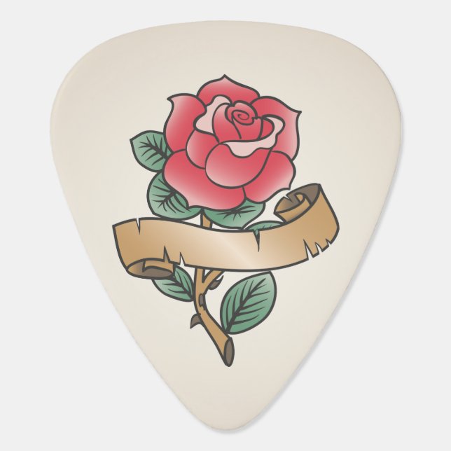Old school rose tattoo design guitar pick (Back)
