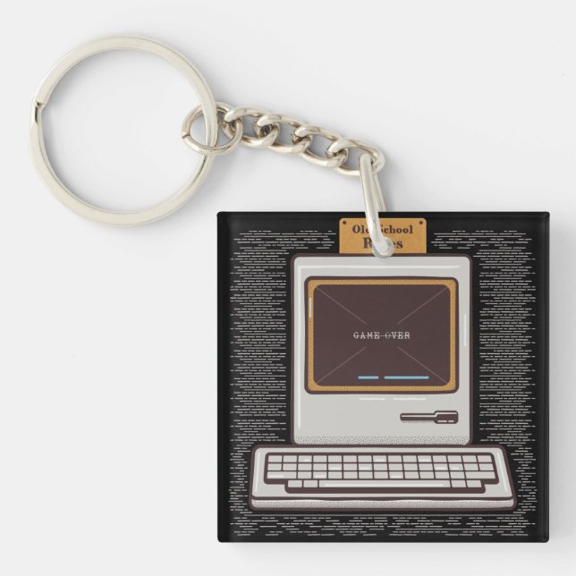 Old School Rules Retro Computer Game Over Keychain (Front)