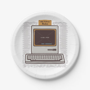 Old School Rules Retro Computer Game Over Paper Plates