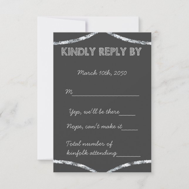 Old School Rustic Chalkboard Country Wedding RSVP (Front)
