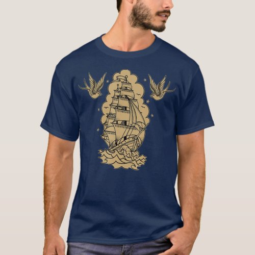 Old School Sailor Tattoo Clipper Ship and  2 T_Shirt