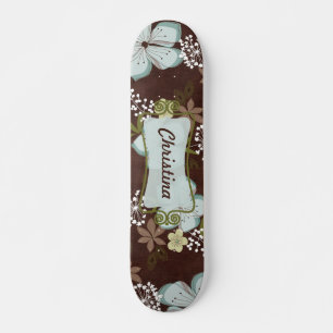 Old School Skateboard Hawaiian Blue Flowers Deck