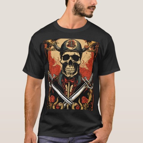 OLD SCHOOL STYLE T_SHIRT PRINT SKULL WITH snake wi