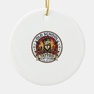 Old School Tattoo Cat Cute Kitty Design - Old Scho Ceramic Ornament
