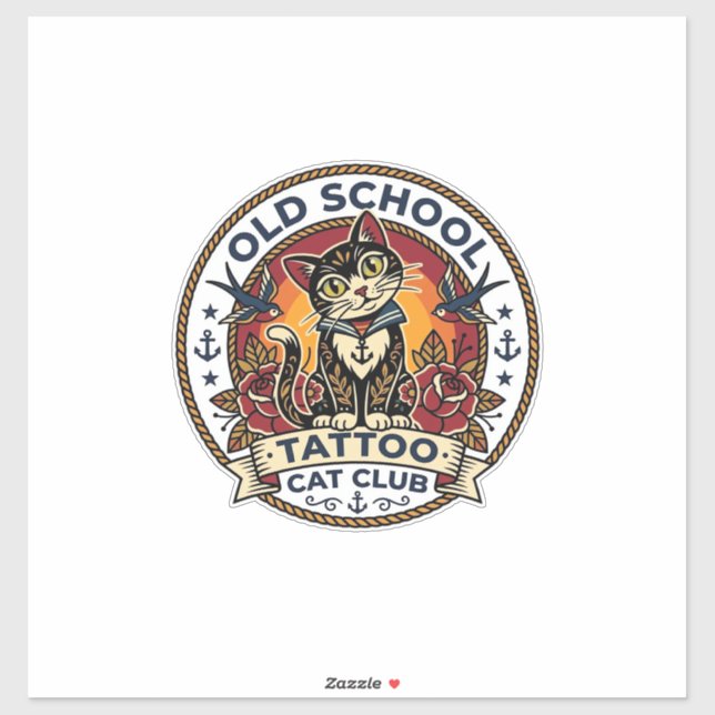 Old School Tattoo Cat Cute Kitty Design - Old Scho Sticker (Sheet)