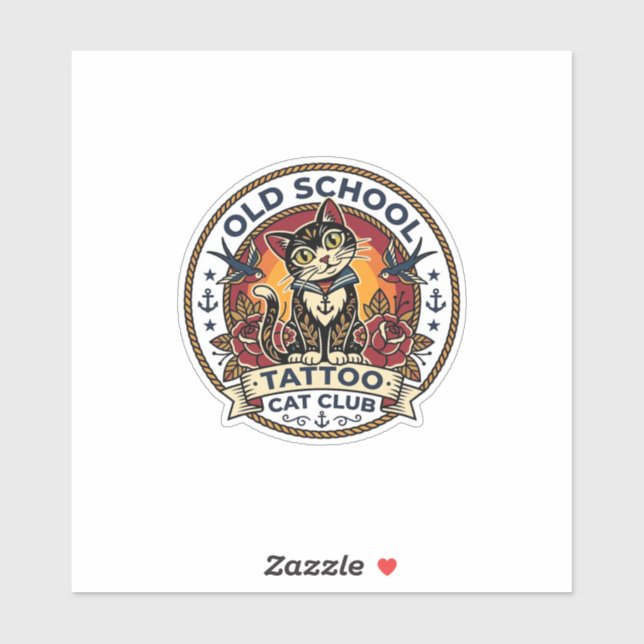 Old School Tattoo Cat Cute Kitty Design - Old Scho Sticker (Sheet)