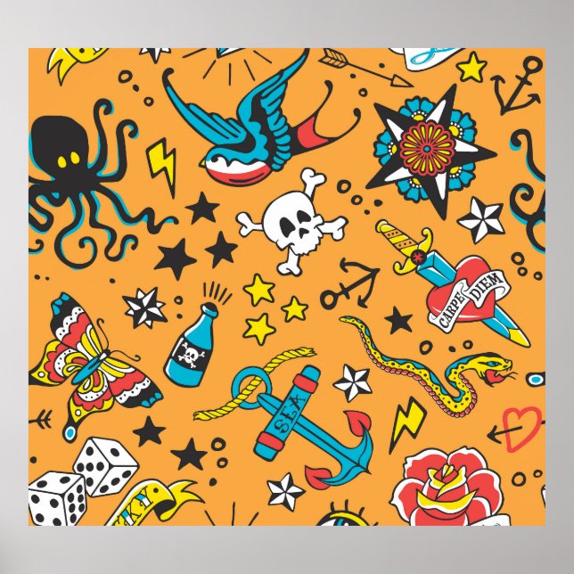 Old School Tattoo: Cute Seamless Poster (Front)