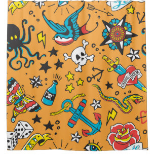 Old School Tattoo: Cute Seamless Shower Curtain