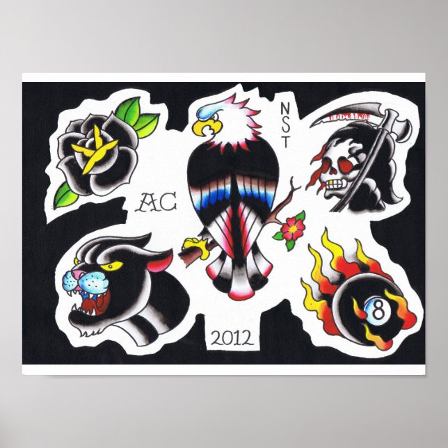 old school tattoo flash by Adam Caudill Poster (Front)