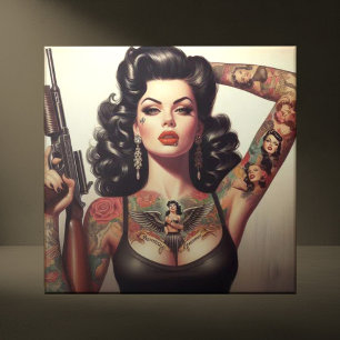 Old School Tattoo Girl Ceramic Tile