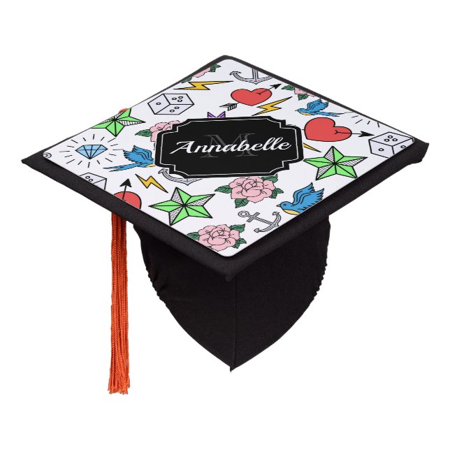 Old School Tattoo Graduation Cap Topper (Angled)