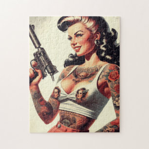 Old School Tattoo Hot Girl Jigsaw Puzzle