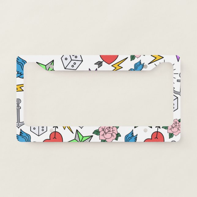 Old School Tattoo License Plate Frame (Front)