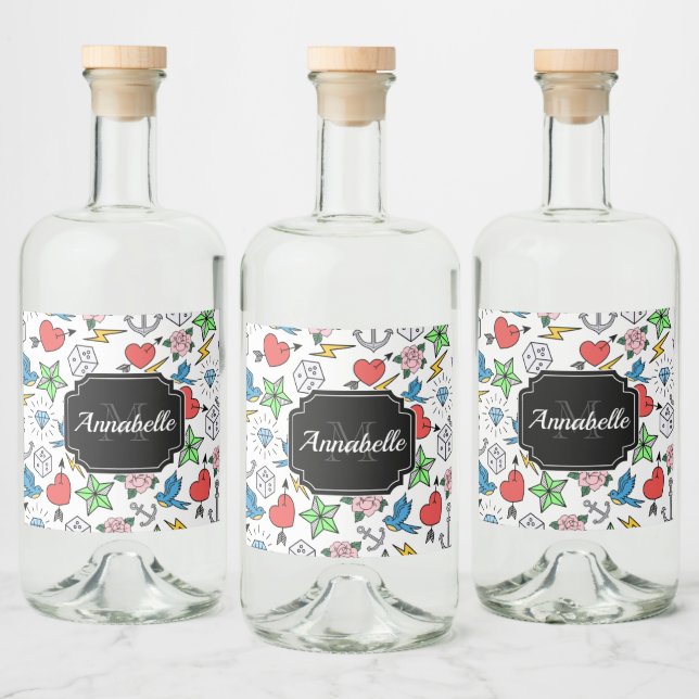 Old School Tattoo Liquor Bottle Label (Bottles)