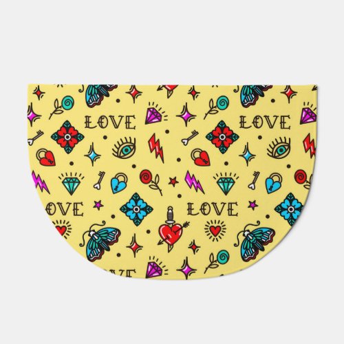 Old School Tattoo Love Pattern Doormat