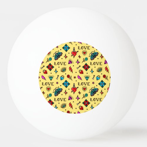 Old School Tattoo Love Pattern Ping Pong Ball