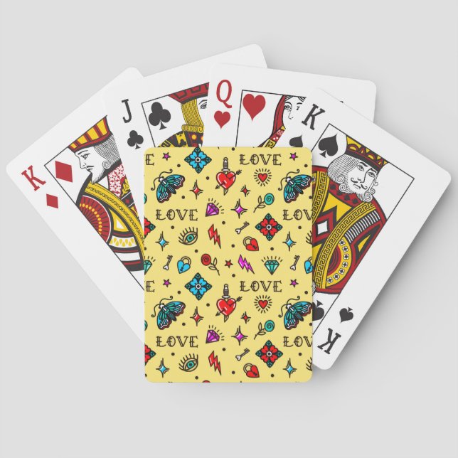 Old School Tattoo Love Pattern Poker Cards (Back)