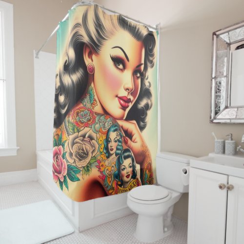 Old School Tattoo Pin_up Shower Curtain